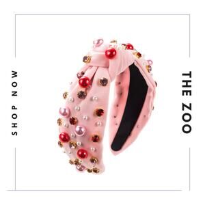 Rhinestone and Pearl Headband Black‎ Baby Pink